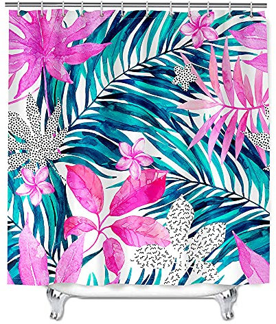 Mateju Wasserdicht Duschvorhang Anti-Schimmel, 3D Pflanzen Motiv Duschvorhänge Waschbar Polyester Stoff Badvorhang mit 12 Duschvorhängeringen für Badewanne und Bathroom (120x180cm,Lila Blume)