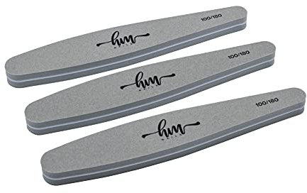 HM NAILS - Lima de uñas de ALTA DURACION para uso profesional 100/180 EDGE - PACK 3 uds - Lima para uñas, esmaltes semi permanente, gel uv, acrilico, uso profesional