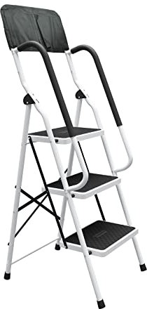 DAWNYIELD Escabeau Pliant en Acier à 3 Marches Antidérapant avec Main Courante de sécurité Marchepieds Rrobustes pour Adultes Maison, Cuisine Extérieur - 3 Marches