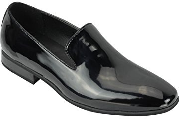 Mens Suede & Shiny Patent Leather Line Slip on Loafers Casual MOD Driving Shoes [Black Patent,UK 8 EU 42]