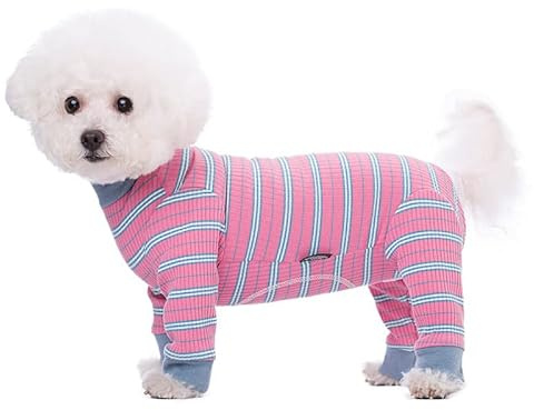 Dog Striped Recovery Suit, Puppy After Surgery Onesie for Female Male Dogs, Dogs Cats Long Sleeve Pajamas Bodysuit, Surgery Abdominal Wound Bandages Clothes, Dog Pant for Shedding Skin Disease
