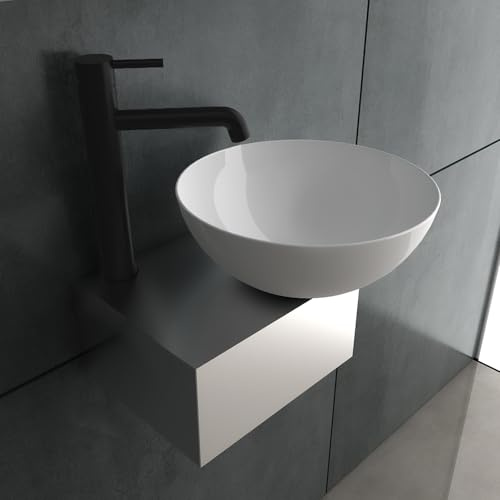 Alpenberger Mini Waschbecken ohne Hahnloch | Bathroom Sink Waschtisch | Waschschale Handwaschbecken Weiß | Hängewaschbecken mit Keramikversiegelung | Aufsatzwaschbecken Rund für Bad & Gäste-WC