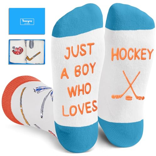 HAPPYPOP Hockey Gifts for Boys Kids - Ice Hockey Gifts, Sports Fan Socks, Kids Boys Socks, Stocking Stuffers