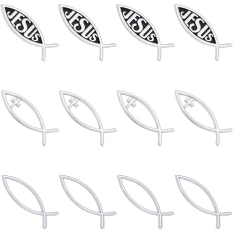 SUPERFINDINGS 12 pieza 3 estilos Pequeño Plata Jesús Pez Auto Emblema Acrílico Cruz Pez Calcomanía Impermeable Amor Paz Coche Pegatinas Autoadhesivas 16x50x6mm