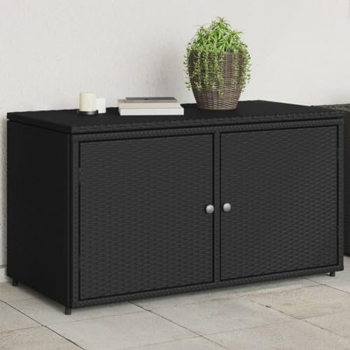 ShGaxin Armario de almacenaje de jardín ratán PE Negro 110x55x60,5 cm, Armario Exterior Escobero, Mueble Exterior Almacenaje, Armario Exterior Jardin, Muebles Jardin Exterior - 365567