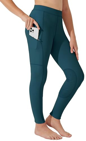 WILLIT Pantalon d'équitation pour enfants filles Leggings d'équitation avec renfort aux genoux Pantalon d'équitation jeunesse Été Respirant élastique avec poches, Bleu paon, XL