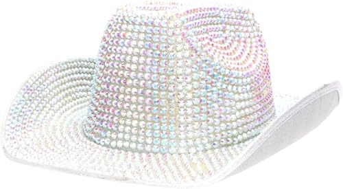 Toyland® 36 cm (14) Sombrero vaquero de lujo plateado de con diamantes de imitación iridiscentes - Festivales, conciertos, disfraces y accesorios para despedidas de soltera - 3 colores disponibles