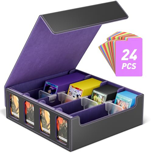 Hot Bee Yugioh Deck Box, Quartuple Trading Card Storage Box Holds 2400+ Cards for Yugioh, TCG, Magic the Gathering, Commander Cards, Playing Card Case PU Leather Magnetic Closure, Purple