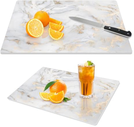 VSAR House Tempered Glass Cutting Boards for Kitchen, Set of 2 Gold Glass Chopping Boards, 16x12 & 12x8 Cutting Boards With NonSlip Feet, Scratch Resistant, Heat Resistant, Easy to Clean