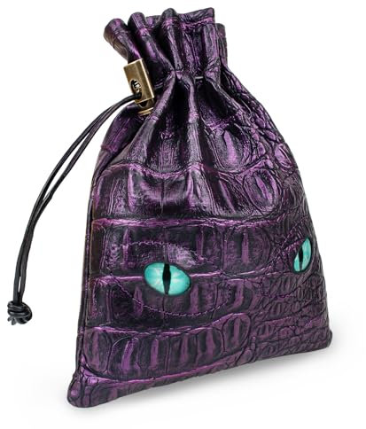 Byhoo Würfelbeutel für 6 Würfel-Sets, große Drachenaugen, Violette feurige Drachen-Würfel-Aufbewahrungstasche aus Leder für DND, Brettspiele, Münzen, Fantasy-RPG-Spiele, Spielzubehör, Kordelzugbeutel
