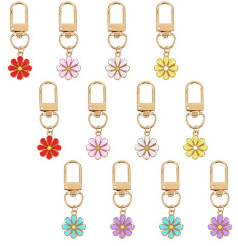 oruola 12 Stück Taschenanhänger Blumen,Bag Charm Flower,Schlüsselanhänger Mädchen Blume,Schlüsselanhänger Aesthetic Taschen Anhänger für Frauen und Mädchen