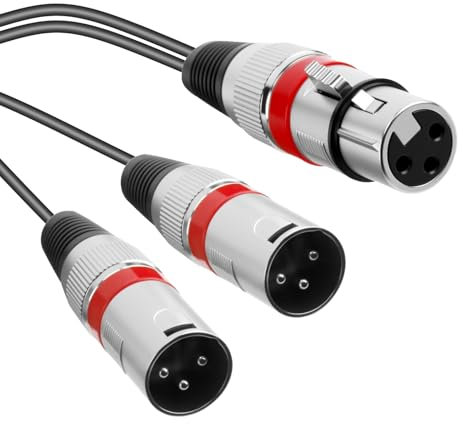 TIANXUAN Balanced Microphone Patch Y Cable Cords - XLR Female to Dual XLR Male 3 Pin Splitter Cord Audio Adapter Splitter Cable for Microphone Mixers DMX Lighting (F to Two M)-50 cm