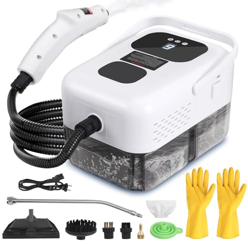 Limpiador a vapor, 2500 W, limpiador a vapor de mano portátil con 6 cabezales de cepillo, depósito de agua de 1200 ml, 9 velocidades, limpiador a vapor para muebles de cocina, sofá, baño, coche, suelo