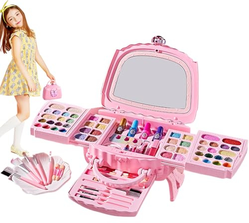 Cofanetto trucco per bambini, kit cosmetico lavabile, bellezza colorati sicurezza testata | giocattolo costume per ragazza 3-12 anni, attività creativa regalo di compleanno salone bellezza