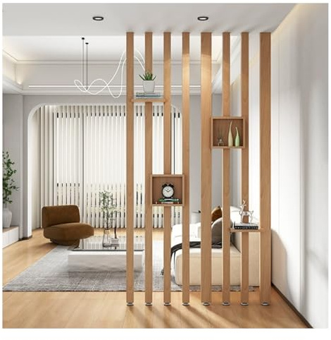 Wood Slat Dividers，Wall Partition Divider Floor to Ceiling Wooden Slats，Wood Privacy Screens Room Separation Deviders，Adjustable Room Dividers，Partition columns(2root,115cm/45.2in/3.77ft)
