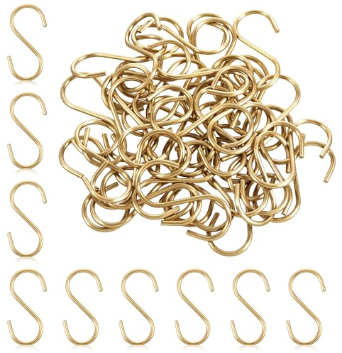 Larrel 48 stycken S-krokar, metallkrokar 2 x 4 cm, S, metallkrokar för upphängning, metallkrok för kök, badrum, skåp, trädgård, kontor, garderob (guld)