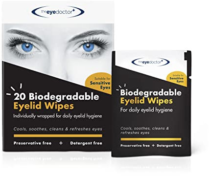 The Eye Doctor 20 x Eyelid Wipes - Suitable for use with Blepharitis, Dry Eyes, Sensitive Eyes & MGD - 20 x Biodegradable Eyelid Cleaning Wipes - Detergent and Preservative Free
