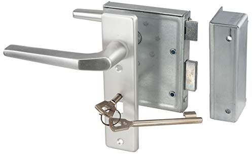 Bever & Klophaus Universal Kastenschloss Buntbart mit Drücker und Schild (Alu, Silber)