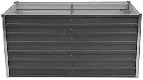 Goliraya Hög säng grå 160 x 80 x 77 cm galvaniserat stål, upphöjd bädd, trädgårdsbädd, planteringskruka, planteringslåda, blomlåda, grönsaksbädd, blomrabatt