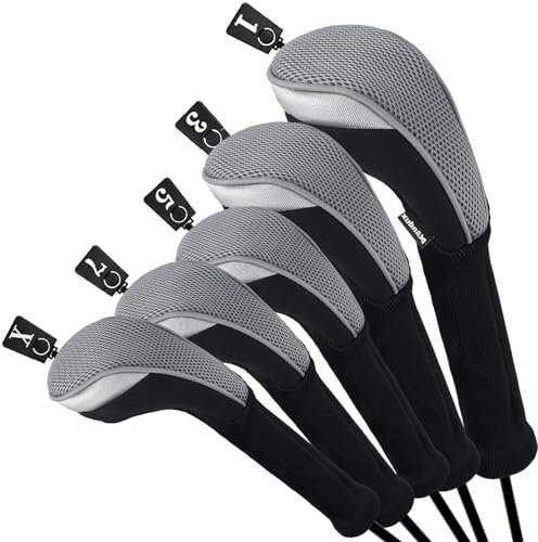 Andux Golfschlägerhauben aus Fairwayholz, 460 cc, extra langer Hals, Grau, 5 Stück/Set
