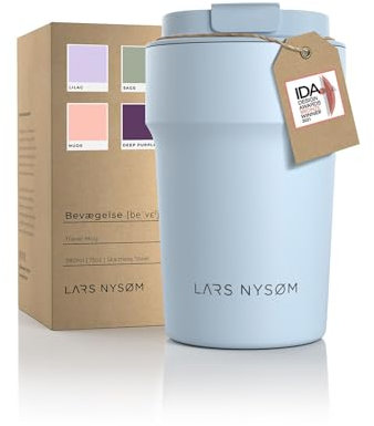 LARS NYSØM Thermo Kaffeebecher to go 380ml | Travel Mug 0,38 Liter mit Isolierung | Auslaufsicherer Edelstahl Thermobecher für Kaffee und Tee unterwegs | Teebecher (Sky Blue, 380ml)