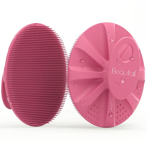 Silicone Body Scrubber, BEAUTAIL Shower Bath Wash Brush, Gentle Exfoliating Scrub Cleansing Loofah for Women Men Baby Sensitive Skin, Easy to Clean, Lather Nicely, More Hygienic, 1 Pack, Pink