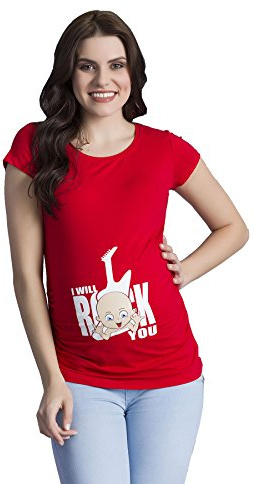 I Will Rock You – rolig söt rolig mammamode mammaskjorta med slogan och tryck t-shirt med fräcka motiv graviditetspresent, kortärmad, röd, XL
