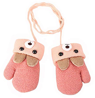 Moufles D'hiver pour Enfants 0 à 3 Ans Bébés Garçons Filles Polaire Gants Hiver Ours Mignon Tricotés Epais Chaud Mitaines avec corde pour Neige Ski Snowboard Cadeau de Noël