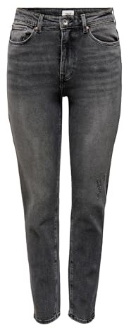 Damen ONLY Stretch Ankle Jeans | Gerade ONLEMILY High Waist Hose | Classic Design Denim Straight Pants, Farben:Grau, Größe:26W / 30L