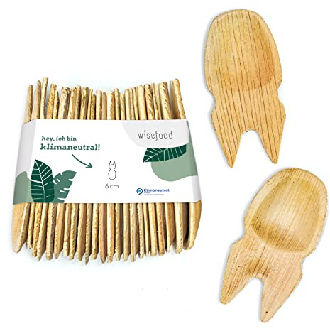 Wisefood palmblad engångsspork – 50 stycken gafflar av palmblad 6 cm – biologiskt nedbrytbara engångsbestick – 2-i-1 engångssked och gaffel/spader av palmblad