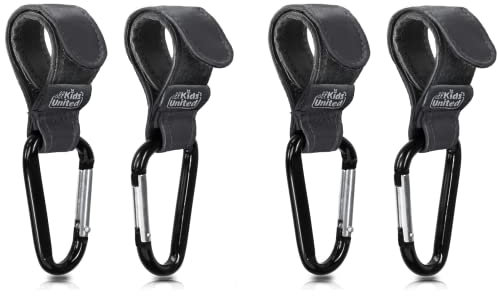 all Kids United® Kinderwagen-Haken für Windeltasche Wickel-Taschen Wickelrucksack Buggy-Haken Baby-Rucksack mit Karabiner-Haken und Klettverschluss (4er Set)