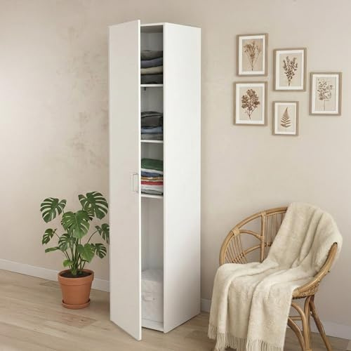 Dmora Armadio Multiuso 1 Anta Melanie, Mobile Multifunzionale, Mobiletto scarpiera, Guardaroba Porta Scarpe, 42x39 h175 cm, Bianco