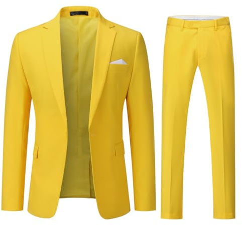YOUTHUP Herr 2-delad kostym slim fit 1 knapp business bröllop smoking kostym formell blazer och byxor, gUL, 3XL
