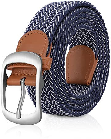 XZQTIVE Stoffgürtel Stretchgürtel Elastik Flechtgürtel Geflochtener Elastischer Dehnbarer Gürtel für Damen und Herren, blau weiß, M 74cm-84cm(100cm)