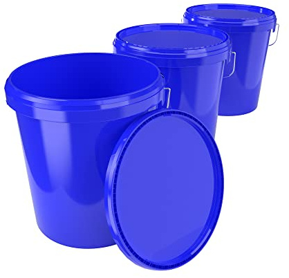 3X Cubo con tapa de 16 litros azul - apto para alimentos, hermético y estable, balde vacío con asa y tapa de cierre para alimentos, productos químicos, pintura de pared, detergente en polvo, adhesivos