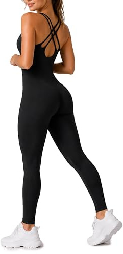 Risalti Tuta Jumpsuit Donna Sportiva - Tutina Aderente Lunga, Senza Maniche, Tuta Intera, Attillata, Elegante, Seamless, Fitness, Yoga, Palestra - Made in Italy