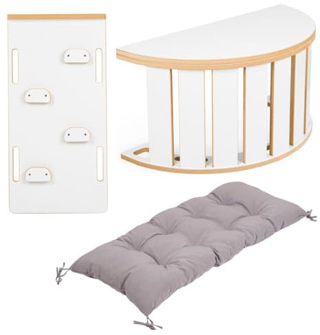 OBUBU - Kletterbogen ab 1 Jahr - Klettergerüst Indoor - 4in1 Set Spielbogen mit Kissen, Rutsche und Tischbrett - Kinder Spielzeug, Weiß