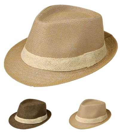 XGOPTS Men's Khaki Straw Trilby Fedora Hat - Classic, Breathable, Sun Protection - Perfect for Summer, Beach, Outdoor, Hiking, Fishing, Camping, Jazz Concerts