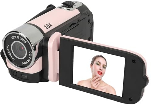 Sxhlseller D90 Digital Video Camera - 1080P 16MP Handheld Video Camcorder 16x Digital Zoom Video Camera with 2.7in TFT Rotatable Screen, HD Video Recorder Camera with Fill Light (Pink)