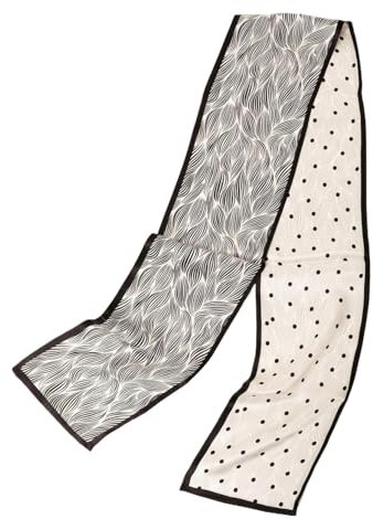Prettystern Herren Damen 2-lagig schmal SeidenSchal Krawatten-Schal Halstuch für Frühling Sommer Punkt Abstrakt Schwarz Weiß DS21