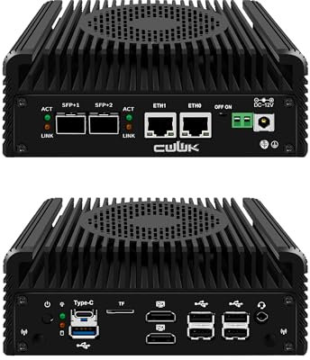 CWWK N150 Mini PC Firewall Appliance, 2 x 10GbE SFP+ Mini Computer with 2 x i226-V 2.5GbE LAN, S2 OPNsense Micro PC Barebone DDR5 NO RAM/SSD/OS, USB-C, TF, Dual 4K Display, AES-NI
