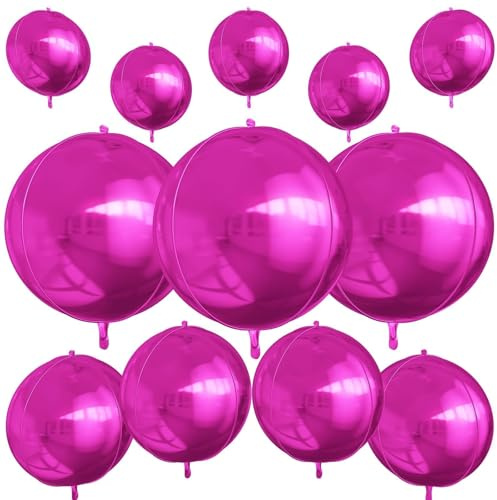 12 globos redondos de papel de aluminio rosa intenso, globo de bola de helio 4D de 22, 15, 10 pulgadas, globo de papel de aluminio rosa metálico para cumpleaños, graduación, boda, aniversario