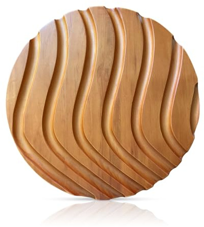 Panel decorativo de pared de madera maciza 38 cm – JUNJŌ | Escultura mural Japandi con diseño ondulado, montaje sin taladro y hecho a mano | Decoración artesanal para salón, dormitorio u oficina