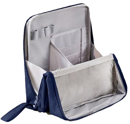 Trousse de Maquillage Debout | Trousse de Maquillage de Voyage – Conteneur étanche Portable avec séparateur, Organisation et Rangement pour Articles de Toilette et Fournitures de Papeterie, Bleu
