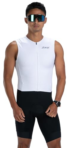Zoot Herren Core Sleeveless Tri Aero SLVS FZ Racesuit, schnelltrocknender, ärmelloser Triathlon-Anzug mit Chamois & Race Storage (White, L)