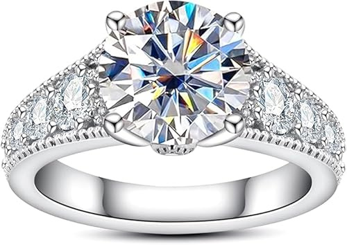 aomoso Damring - 3CT Moissanite Ring - med certifikat, silver 925, Moissanite rund storlek, färg D, klass VVS1, Lämplig för: Datum/varje dag/bröllop/födelsedag
