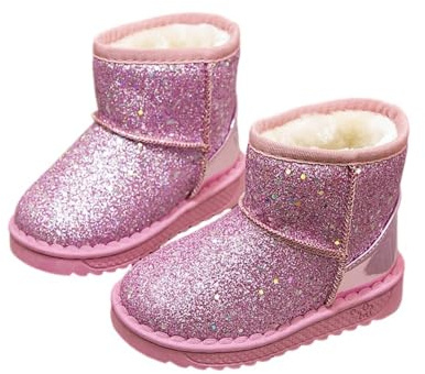 Hixingo Stivali Bambina Invernali con Zip, Stivaletti Bimba Caldi con Pelliccia, Stivali da Ragazza Eleganti con Paillettes Stivaletti Tronchetti, Scarpe Ragazze -Modello 707Z (Rosa,32)
