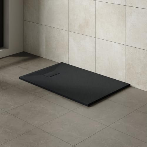 Aquariss Bathroom Rectangular 1300 x 800 mm Slate Effect Shower Tray Black | Slimline Anti Slip, SMC Wetroom Shower Cubicle Base, for Walk In Shower Door, Durable, Low Profile