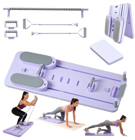 Planche de Pilates, Reformer Pilates Pliable et Multifonctionnelle | Pilates Board D'entraînement pour Maison avec Minuterie et Bande Résistance Planche Fitness à Rail Allongé Adaptée (Violette)