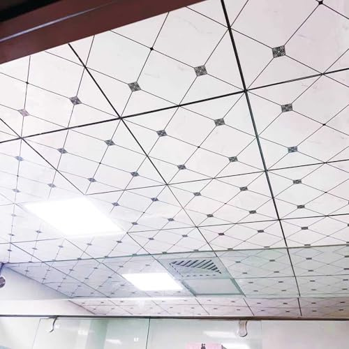 Pannelli Controsoffitto Pannelli per Soffitto Motivo Fiore a Rombo 30 cm Quadrato, Carta da Parati per Soffitto da Applicare 2 mm Schiuma Spessa, Rivestimento per Soffitto Leggero(50pcs(4.5㎡))